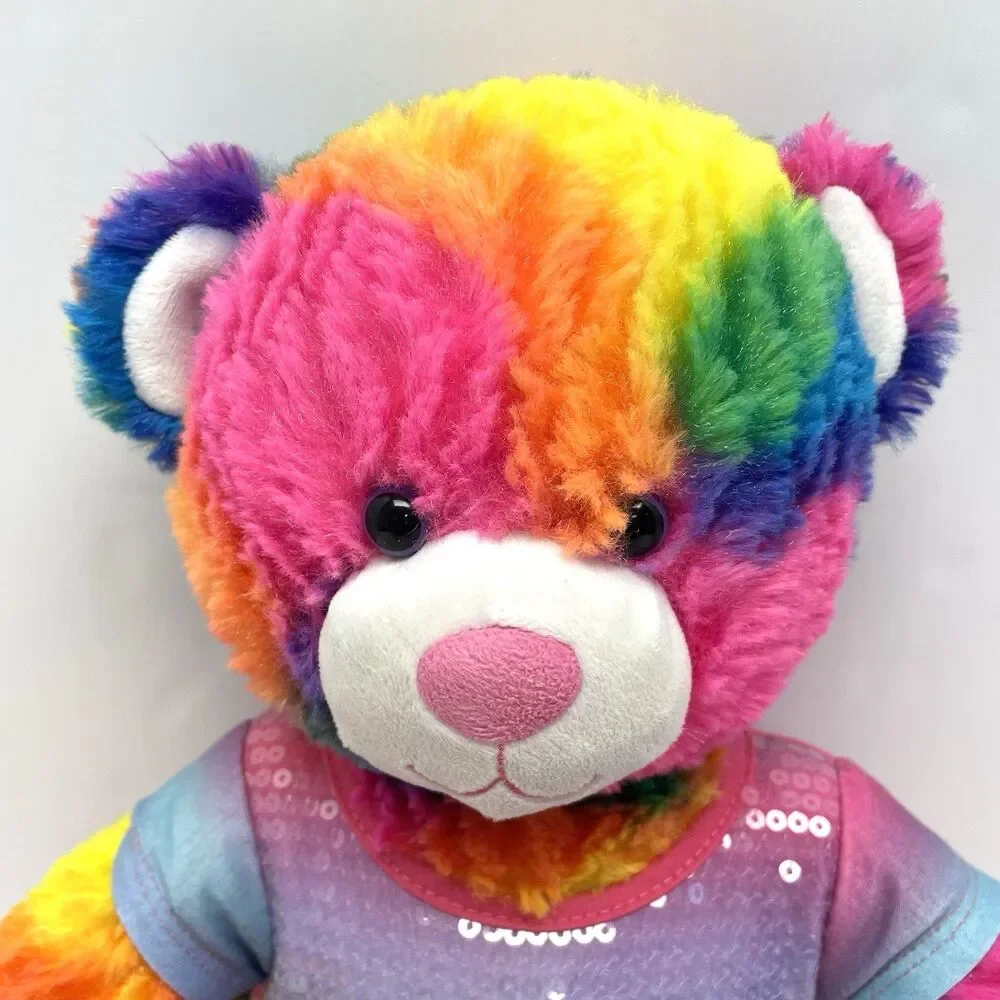 Build-A-Bear Rainbow Tie Dye Plush Teddy Bear Sequin Top Tutu Dress